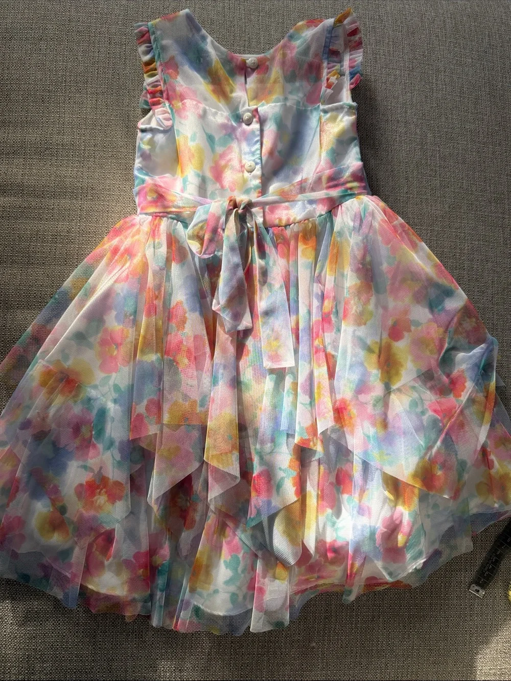 Girls Floral Watercolor Tulle Party Dress in Pastel Multicolor